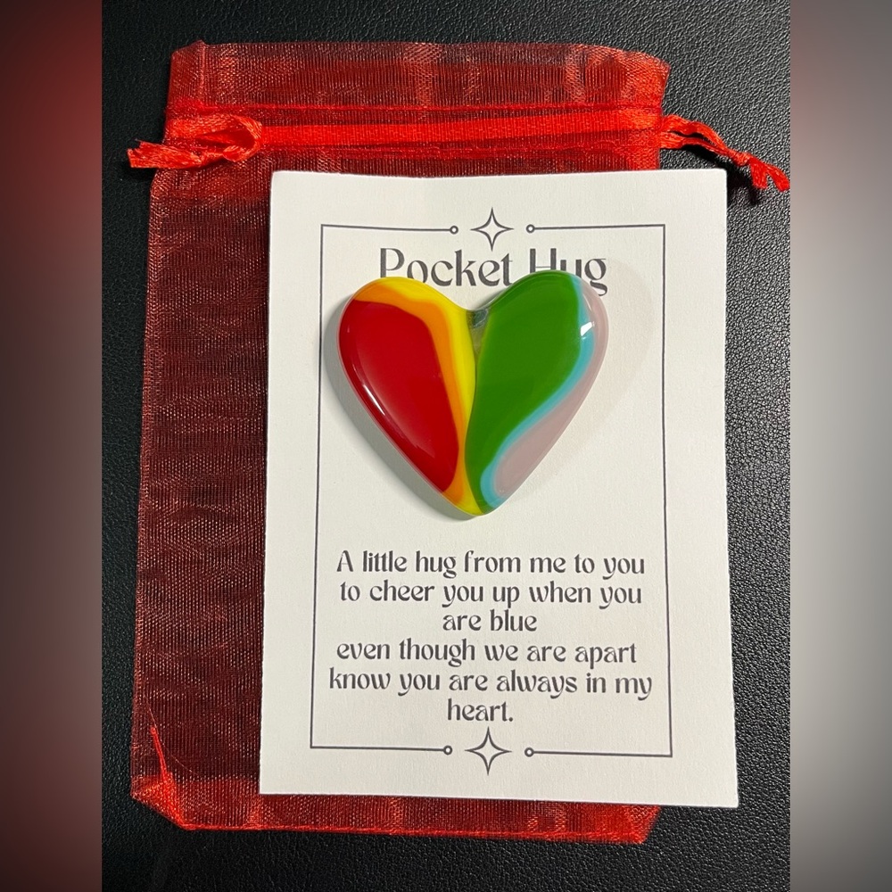 Handmade Fused Class Pocket Heart. Measures 2 x 2 Inches. Pick 1 of 3 listed